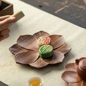 Bamboo Floral Serving <b>Tray</b> Walnut Wood Lotus Pattern For Home Tea <b>Snack</b> Use - Product Image 2