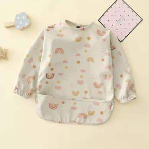 Bavoir <span class=keywords><strong>en</strong></span> tissu lavable doux à manches longues avec poche, bavoir à enfiler, <span class=keywords><strong>tablier</strong></span> imperméable <span class=keywords><strong>pour</strong></span> l'alimentation des bébés - Product Image 6