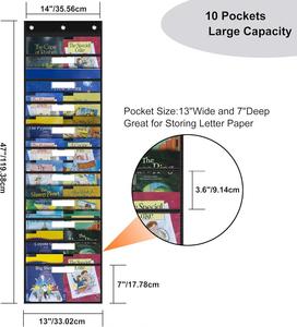 10-Pocket Hanging Wall <b>File</b> Organizer Black Transparent Pockets Space-Saving Design 47''H X 14''L Chart Hooks <b>Paper</b> Storage - Product Image 4
