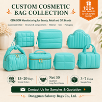 Pochette cosmétique turquoise matelassée, trousse de maquillage, trousse de toilette de voyage, organiseur de beauté avec logo personnalisé, étui à fermeture éclair, OEM ODM