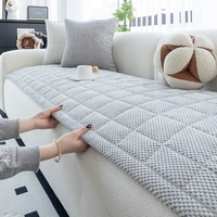 Housse de canapé unie en velours côtelé pour salon, coussin de canapé 3 places droit, housse de canapé antidérapante en peluche à motifs à carreaux