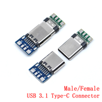 Conector USB 3.1 Tipo-C de 24 Pines, Adaptador de Enchufe Macho/Hembra, Cable de Soldadura, Placa PCB, Compatible con Kits de Módulos Electrónicos