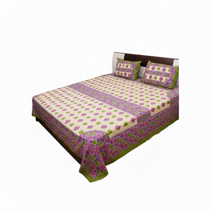 Drap de lit en pur coton Floral main BlocBedding reine main bloc drap de lit Jaipuri imprimé coton Double main bloc drap de lit - Product Image 1