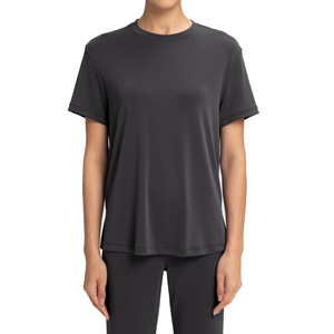 SUHE TS-010 Athena Sandwashed Ribbed <b>Checkered</b> Short Sleeve Modal Yoga <b>Top</b> Women Breathable Crew Neck Regular Fit 140g Sportwear - Product Image 4
