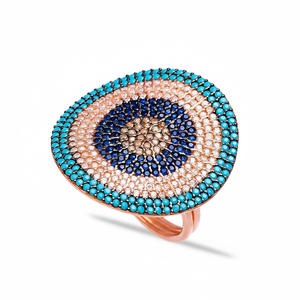 Suerte ojo turco diseño tradicional racimo anillo turquesa único al por mayor hecho a mano 925 joyería de plata esterlina - Product Image 2