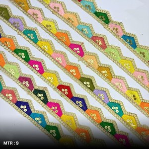 Garniture de bordure dorée de créateur de dentelle de broderie florale de fil multicolore de qualité supérieure sur mesure pour la mode de mariage et de couture - Product Image 6