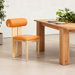 Silla de Comedor al por Mayor de Diseño Nórdico Wabi Sabi, Mueble de Lujo Personalizado de Madera Maciza Tapizada en Piel para Hotel y Restaurante - Product Image 1