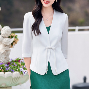 Women's Collarless Short Blazer Solid Color Slim Fit With Chinese Flute Buttons Spring New Arrival - Product Image 5