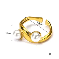 Verstellbarer Gedrehter Offener Ring mit Doppelter Perleneinlage aus Edelstahl Eleganter Modischer Ring für Damen Tägliches Tragen Schmuck