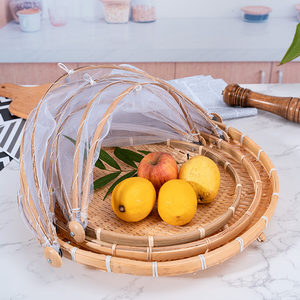 <span class=keywords><strong>Cesta</strong></span> de Picnic Redonda de Bambú con Cubierta de Malla, Carpa para Servir Alimentos <span class=keywords><strong>a</strong></span> Prueba de Polvo para Almacenamiento de Verduras - Product Image 6
