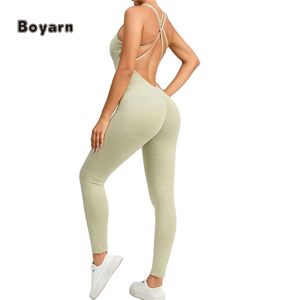 Boyarn High Stretch Workout <b>Romper</b> Open Back Gym Running Onesie Bodysuit Yoga Butt Lifting Jumpsuit for <b>Women</b> Sports Bodysuits - Product Image 2