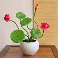 Fleurs de lotus artificielles réalistes en plastique, petit pot de plante Bouddha, décoration zen pour la maison, durable et longue durée
