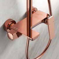 Ensemble de douche mural de luxe en or rose brossé avec robinet mitigeur 3 voies chaud/froid et colonne de douche cascade/pluie - Grande Vente