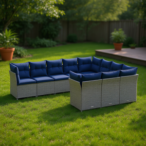 Ensemble de canapés de patio en polyrotin gris avec coussins, canapé de jardin extérieur au design contemporain - Product Image 2