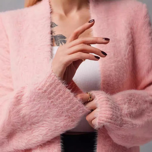 2024 automne et hiver vison-like laine tricoté Cardigan femmes ample <span class=keywords><strong>mi</strong></span>-longueur ralenti Style transfrontalier pull <span class=keywords><strong>manteau</strong></span> femmes - Product Image 4