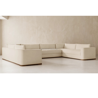 Canapé modulaire en tissu moderne, canapé d'angle carré avec dossier en coussin et pieds en bois pour salon, hôtel, salle de séjour