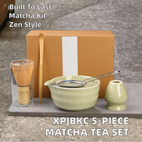 XPJBKC Ensemble de fouets à matcha durables 5 pièces, kit de thé matcha au design zen asiatique, bol réutilisable, support, tamis à poudre, cadeau pour