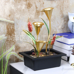 Fontaine d'eau de bureau en métal avec motif floral, décoration à eau circulante pour bureau ou meuble TV - Product Image 4