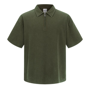 <span class=keywords><strong>Polo</strong></span> a manica corta vintage lavata in maglia waffle tinta a cera con cerniera YKK, personalizzabile, all'ingrosso - Product Image 4