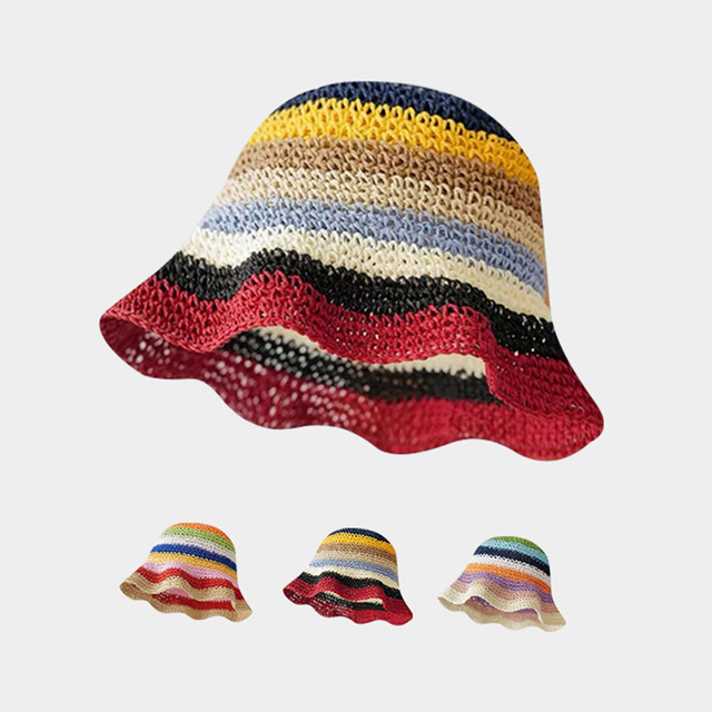 Wholesale Knit Handmade Elastic Beanies Summer Beach Hat for Travel Colorful Floral Crochet Knitted Bucket Hat for Women