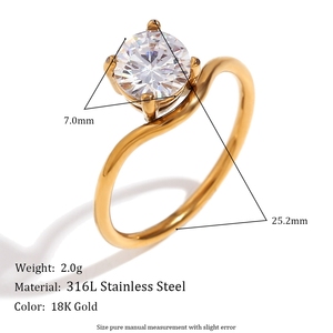 Anillo en forma de onda de lujo ligero Ins Fashion europeo y americano, circón dorado, acero inoxidable chapado 18K Simple versátil - Product Image 3