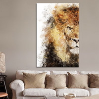 Peinture murale abstraite de lion peinte à la main pour entrée, peinture décorative texturée unique, peinture à l'huile pour art mural animalier de style villageois