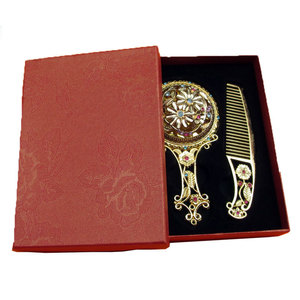 High Quality Makeup Handheld Metal <strong>Mirror</strong> Luxury Vintage Makeup <strong>Mirror</strong> <strong>with</strong> <strong>Comb</strong> - Product Image 2