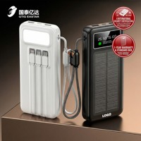 Batterie solaire Li-polymère 22,5 W 10000 mAh avec écran numérique, 4 câbles intégrés (Micro USB), lampe de camping et charge rapide