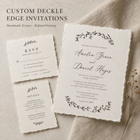 Suite d'invitations de mariage personnalisées à bords festonnés, papier fait main avec impression de croquis botaniques minimalistes, carte RSVP et carte de détails