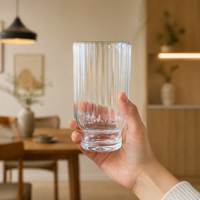 Gelas Minum Plastik PS Motif Garis Vertikal Buatan Pabrik, Dapat Digunakan Kembali, Untuk Minuman, Toko Teh Susu, Jus