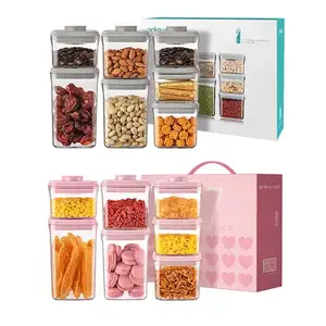 Caixa de frascos de plástico OEM transparente para armazenamento de alimentos secos, tampa de plástico de qualidade alimentar, 7 pacotes, caixa de armazenamento de alimentos transparente para cozinha, preço de atacado