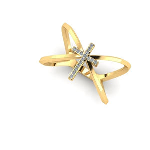 Anillo Apilable de Plata 925 Bañado en Oro con Moissanita y Cruz, Engaste de Garras, Certificado para Mujer - Product Image 1