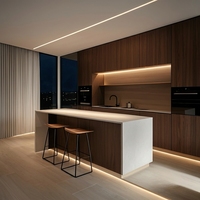 Cuisine modulaire contemporaine à concept ouvert avec îlot, armoires sur mesure, meubles RTA pour commandes en gros résidentielles haut de gamme