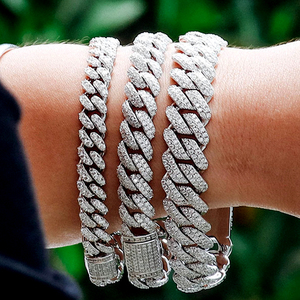 Wide 6 8 10 12 15mm 925Silver Fine Hiphop Jewelry Bracelet Cuban Link Chain Handmade Inlay Moissanite Diamond Cuban <b>Necklace</b> - Product Image 4