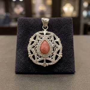 Collier Pendentif Ovale Ethnique en Argent Allemand et Rhodochrosite de la marque Your Choice Stone Factory pour Femme, Bijoux de Fête, Vente en Gros - Product Image 3