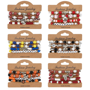 Set de Pulseras Deportivas con Dijes de Voleibol, Béisbol, Fútbol Americano, Baloncesto y Fútbol, Banda Elástica, Joyería para el Día del Partido 2025 - Product Image 5