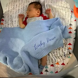 Selimut rajut bayi nama kustom selimut bayi baru lahir warna Solid dengan bordir