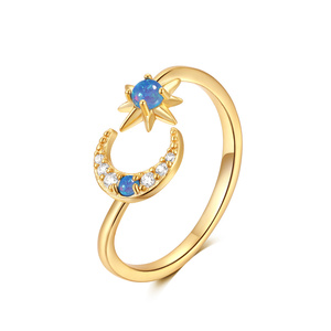 Anillo CANNER de Plata de Ley 925 con Diseño Exquisito de Estrella y Luna, Elegante Anillo de Oro de 18K - Product Image 1