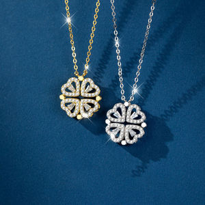 Collar con Colgante Combinable en Forma de Corazón y Trébol de Cuatro Hojas, con Atracción Magnética, Regalo Único - Product Image 2