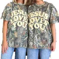 Chemises de camouflage personnalisées Jésus t'aime T-shirt de camouflage sérigraphié T-shirt de camouflage surdimensionné Jésus t'aime T-shirt graphique