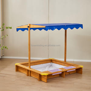 กระบะทรายไม้สำหรับเด็กเล็ก พร้อมหลังคา ช่องเก็บของ และแผ่นรองทราย อุปกรณ์เล่นทรายกลางแจ้งสำหรับเด็กเล็ก - Product Image 3