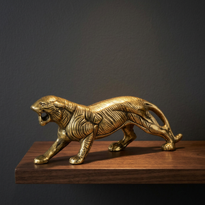 Sculpture religieuse de tigre en aluminium sculpté, finition argentée, art moderne, objet de collection, fait main, écologique, pour la maison, le bureau ou la table. - Product Image 4