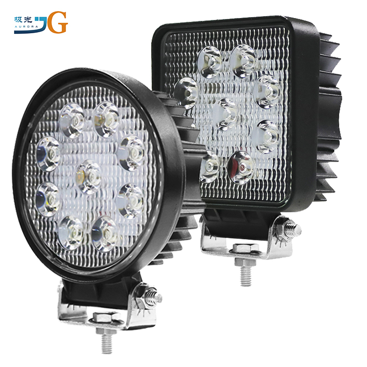 4 Inch 9 Led 12v 24v 12 24 Volt 27W LED Light Round Square Tractor Off Road Lights Heavy Duty Accessory 4x4 Led Work Light
