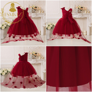 Trẻ Sơ Sinh Bé Có Thể Tháo Rời Đường Mòn Màu Đỏ 3D Hoa Mùa Hè Trẻ Em Buổi Tối Bóng Gown Fancy Sinh Nhật Đảng Mặc Với Miễn Phí Headband - Product Image 4