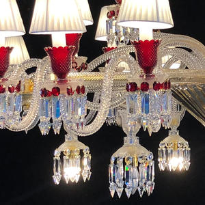 Lampadario <span class=keywords><strong>Moderno</strong></span> di Lusso Classico a LED con Ampio Paralume in Tessuto e Cristalli Rossi per Villa, Hotel, Matrimoni e <span class=keywords><strong>Soggiorno</strong></span> - Product Image 4