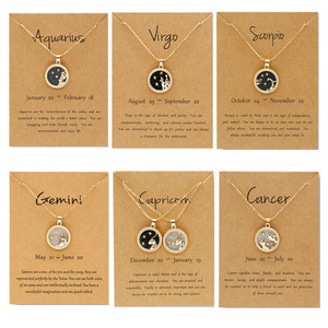 Collier du zodiaque en gros avec carte de vœux, bijoux, pendentif rond de l'horoscope, signes astrologiques, collier <span class=keywords><strong>pour</strong></span> couple, meilleur ami - Product Image 1