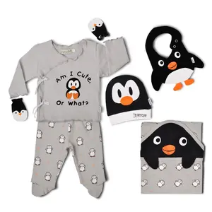 Vente en gros, ensemble de vêtements pour bébé 100% coton, pingouin Unique, ensemble cadeau pour nouveau-né, vêtements pour bébé garçon de 0 à 3 mois