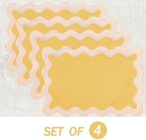 Napperons de <span class=keywords><strong>table</strong></span> pour la maison en <span class=keywords><strong>lin</strong></span> de coton fin brodé à la main, ensemble de 4 tapis tissés jaunes lavables résistants à la chaleur de 13x19 pouces - Product Image 3