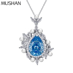 <span class=keywords><strong>Collana</strong></span> <span class=keywords><strong>con</strong></span> Pendente MUSHAN in Argento Sterling 925, a Forma di Goccia 11*15 <span class=keywords><strong>con</strong></span> <span class=keywords><strong>Acquamarina</strong></span> e Zaffiro Blu, Gioielli per Donne - Product Image 1