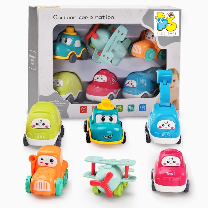 Coche de rozaduras de plástico para niños, juguete de dibujos animados, mini modelos de taxi, autobús, camión, novedad de 2019